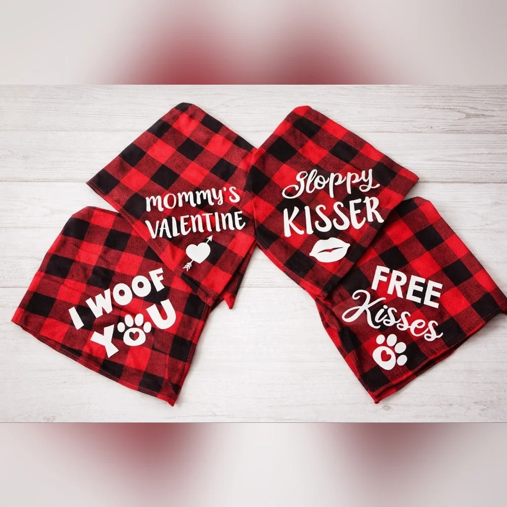 Valentine Dog Bandanas Bundle – Red Buffalo‎ Plaid “Mommy’s Valentine” & More